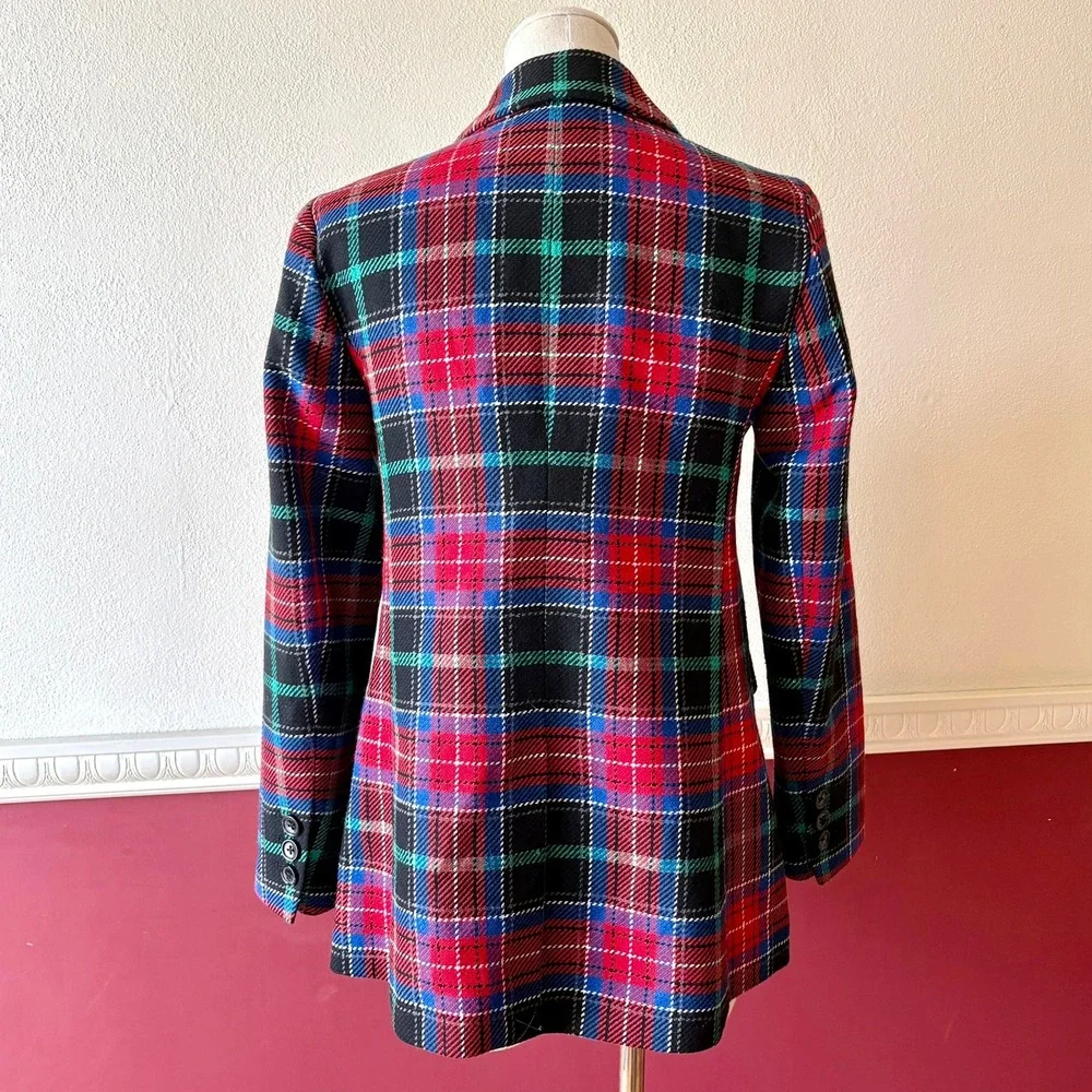 New Talbots Petite Tartan Plaid Sequin Wool Blend Double Breasted Open Blazer 2P